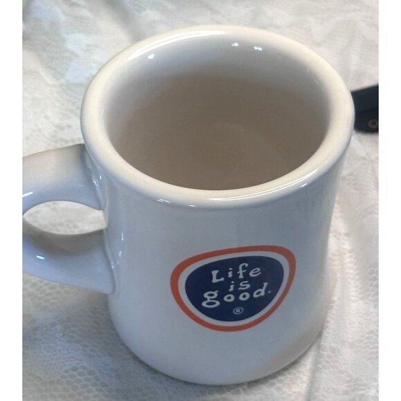 Life Is Good Ceramic Coffee Mug DIner Style White 12 Oz Blue/Orange Logo Quote - Picture 2 of 5